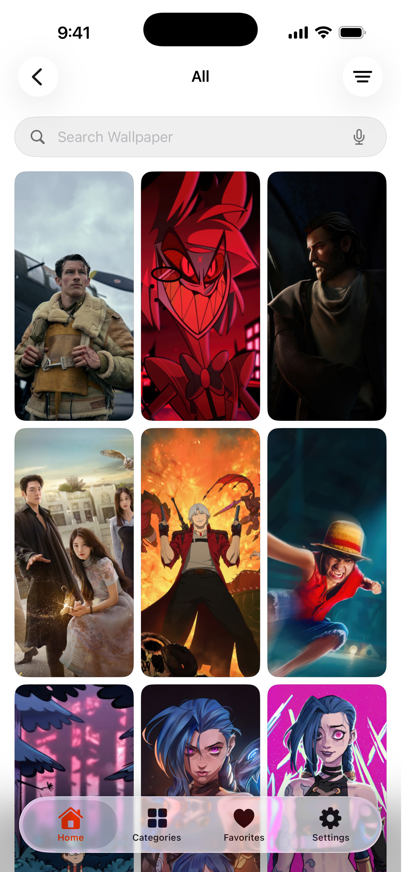 Glassora All Wallpapers Section